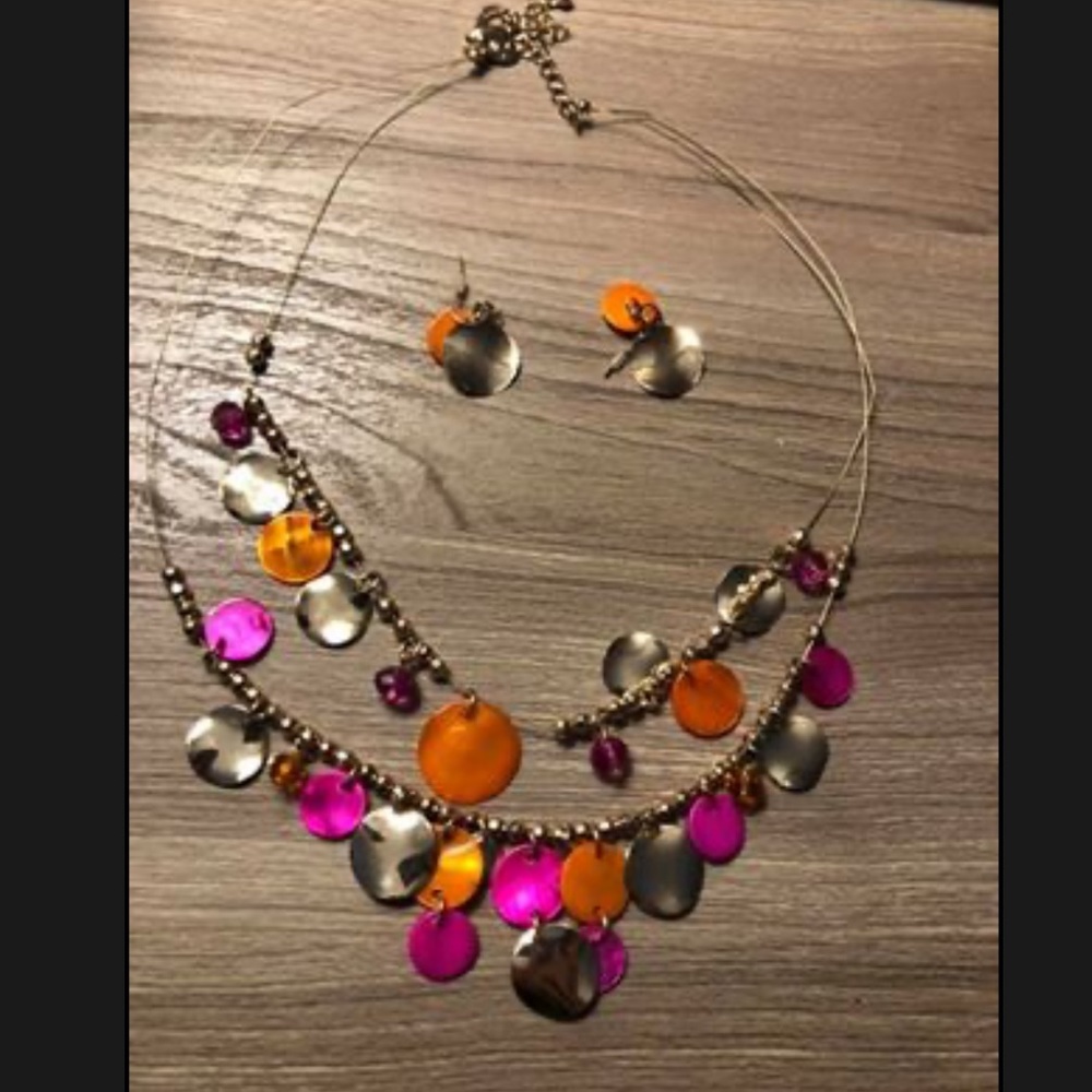 Gold and pink necklace with matching earrings